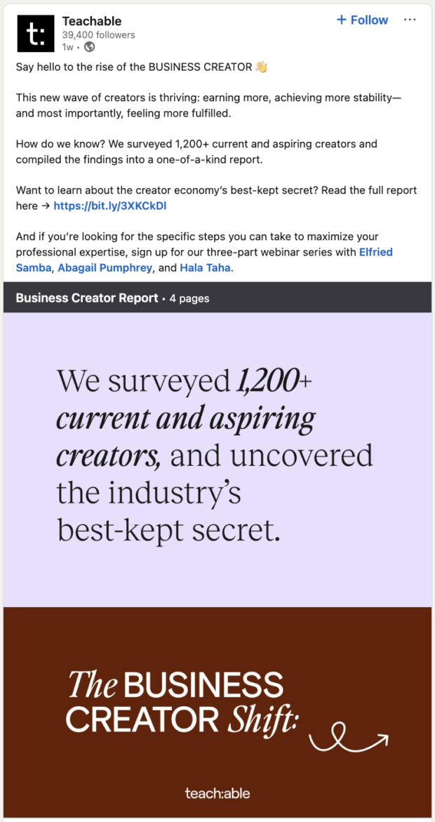 Teachable business creator report