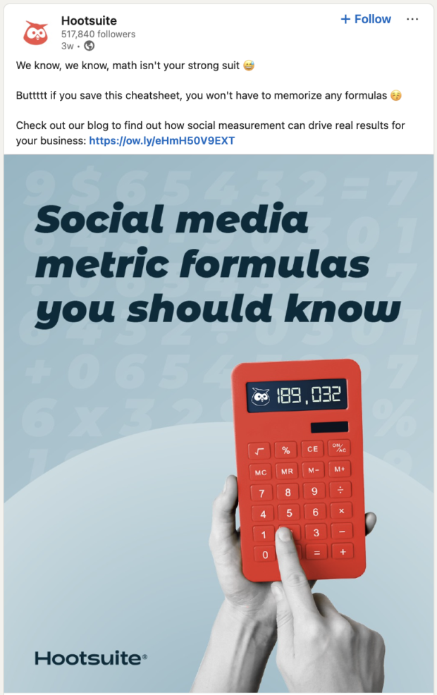 Hootsuite carousel social media metric formulas