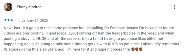Fanbase three star review landscape view cutting off half screen
