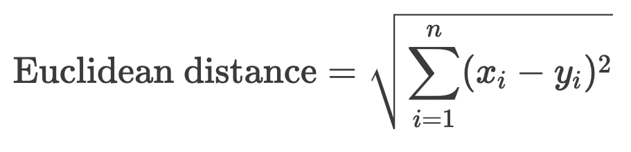 Euclidean distance = the square root of squares of component differences