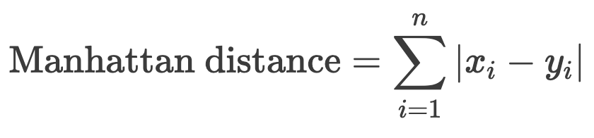 Manhattan distance = The sum of the magnitude of component differences