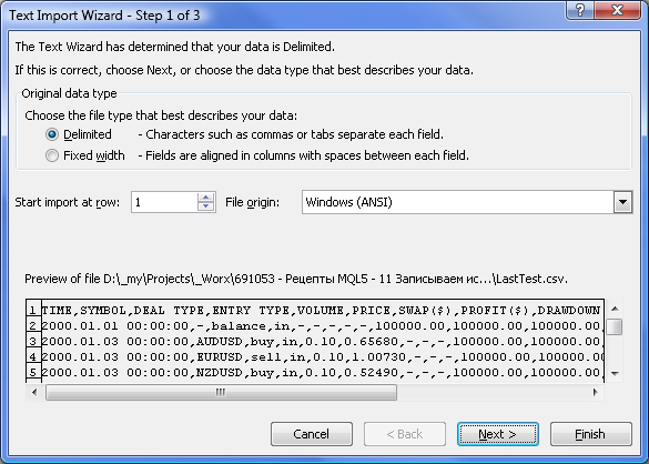 Figure 4. The "Text Import Wizard - Step 1 of 3" dialog Figure 4. The "Text Import Wizard - Step 1 of 3" dialog