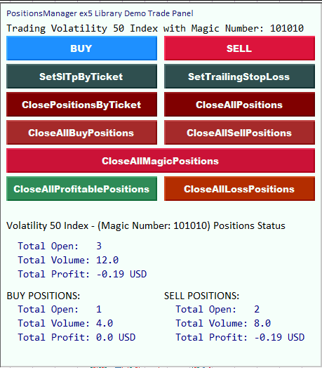 Positions Manager Panel GUI Positions Manager Panel GUI