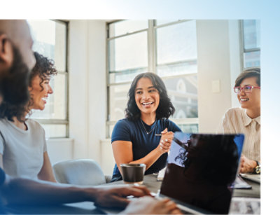 A group of people talking to each other