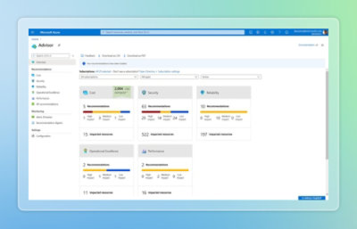 Azure Danışmanı'na genel bakış panosu.