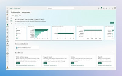 Tableau de bord du catalogue OneLake avec des informations et des rapports sur les données de l'organisation.