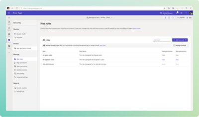 Impostazioni di sicurezza con un'esperienza utente ottimale per la configurazione dei ruoli Web e delle autorizzazioni per le pagine.