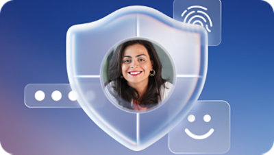 Proteção de identidade digital com autenticação e controles de segurança.
