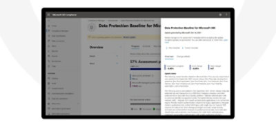 Microsoft 365 用のデータ保護ベースラインの更新が表示された Microsoft 365 コンプライアンスの画面。