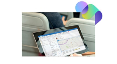 Сообщение с картой в Outlook на экране планшета.