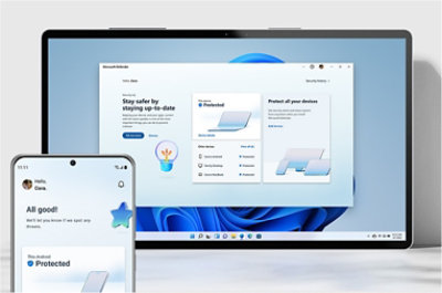 Mobil- og skrivebordsvisninger av Microsoft Defender.