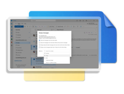 Capture d’écran d’une fenêtre de courrier avec une fenêtre contextuelle de message de rangement