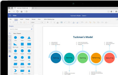 Device showing a Visio diagram open on the screen