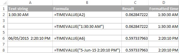 Convert text to time using the Excel TIMEVALUE function Convert text to time using the Excel TIMEVALUE function