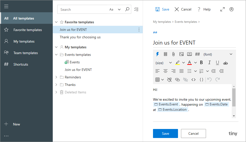 Or open the template editor in a new browser tab and manage all templates there.