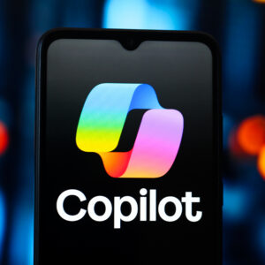 In this photo illustration, the Microsoft Copilot AI logo is seen displayed on a smartphone screen.