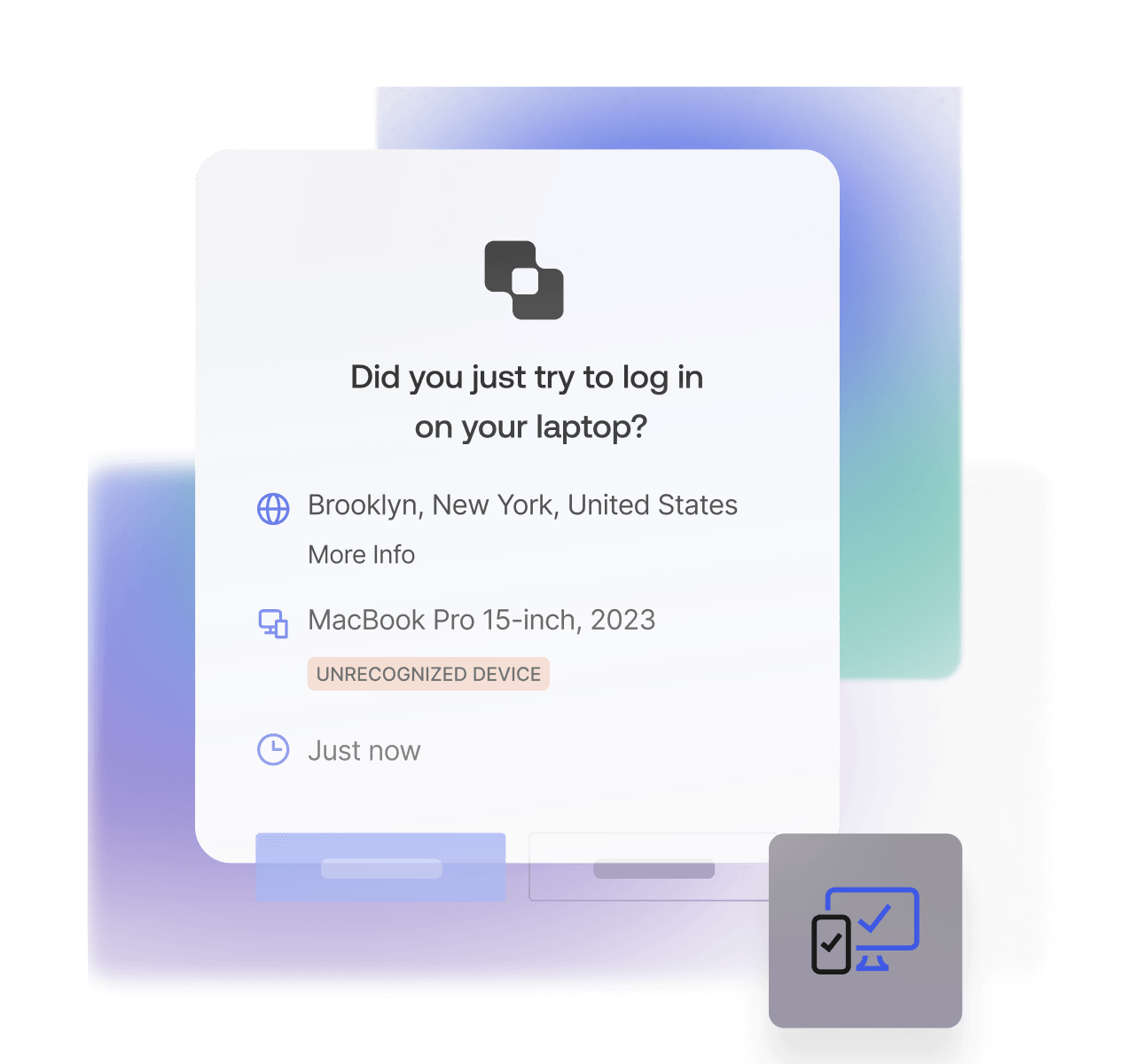 Multi-factor authentication login UI with “Did you just try to log in on your laptop?” message