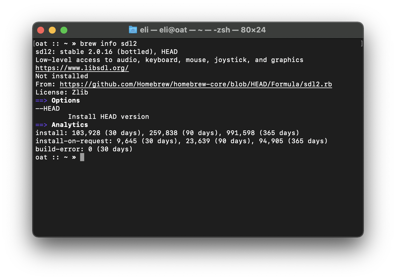 Brew info sdl2’s output
