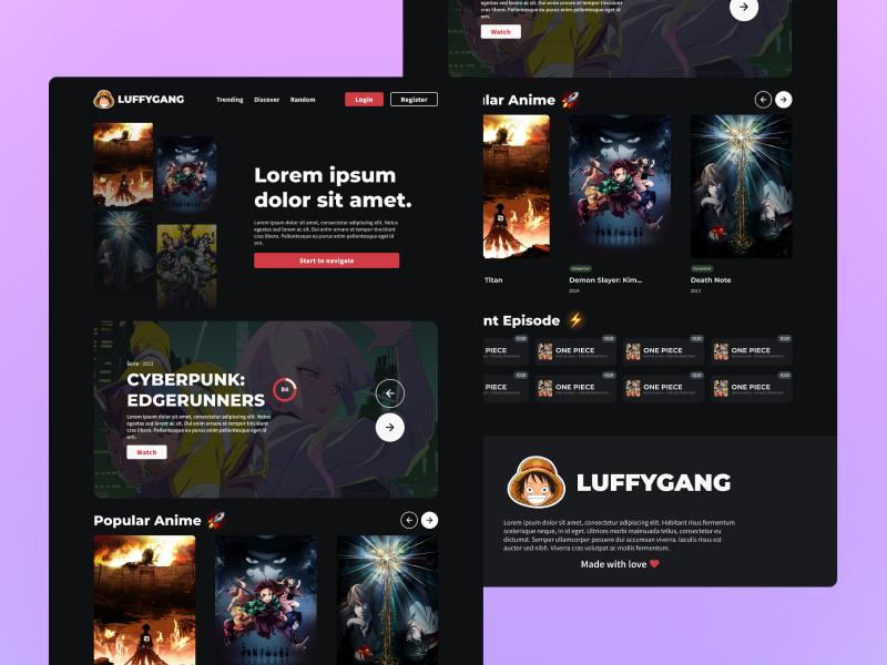 LUFFYGANG - Anime web app anime app design figma graphic design inspiration luffy one piece streaming ui ux web