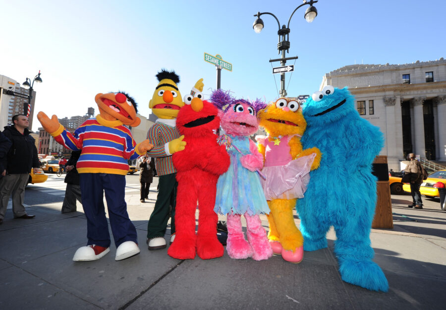 NEW YORK - FEBRUARY 04: Sesame Street characters Ernie, Bert, Elmo, Abby Cadabby, Zoe and Cookie M...