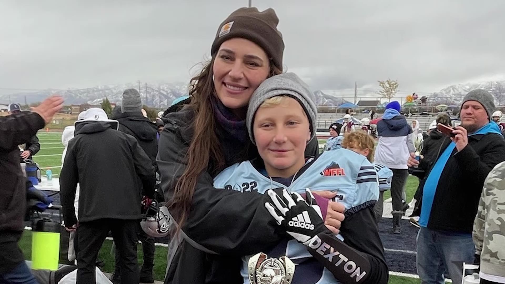 Nicole Attleson, a player for the with Wasatch Warriors, her son who is also is also a football pla...