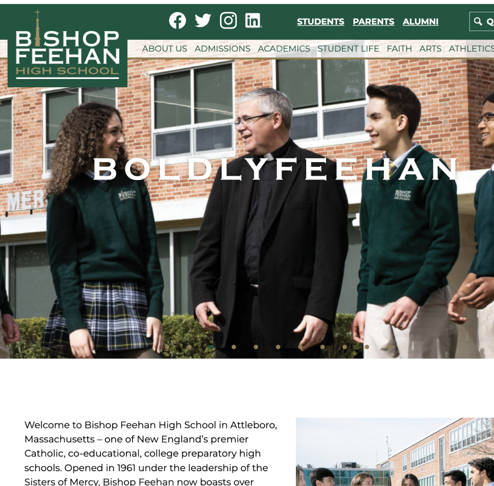 Students at Bishop Feehan High School featured on their website