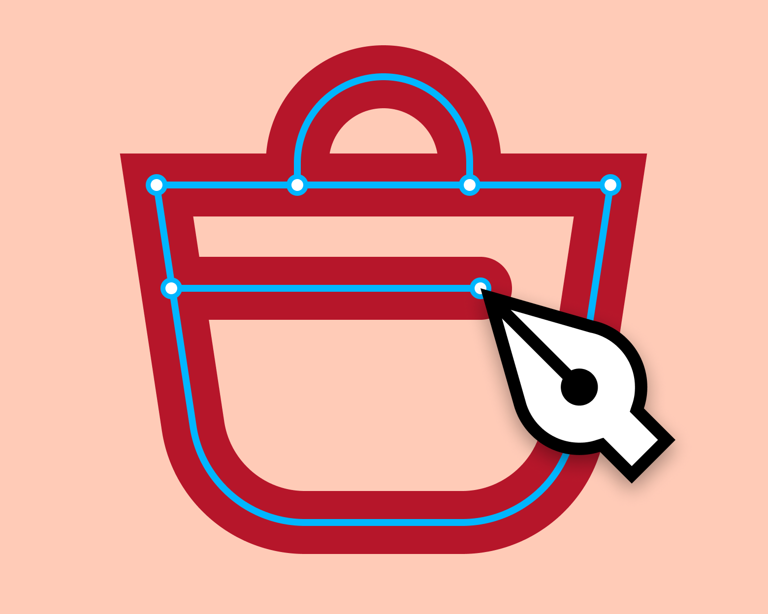 Una herramienta de lápiz que dibuja puntos vectoriales de un icono de cesta de la compra.