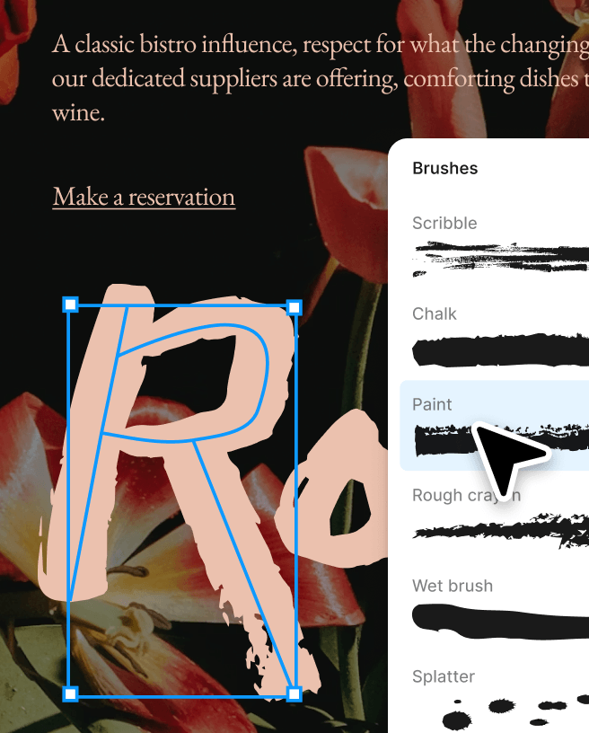 UI showing different brush stokes that can be applied to type