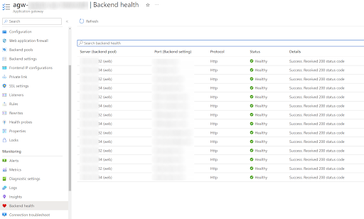 Application gateway checking the backend health of each app.