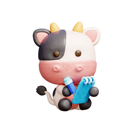 Free 日記を書いているかわいい牛  3Dアイコン