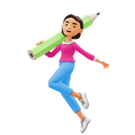 Fille tenant un crayon  Icône 3D