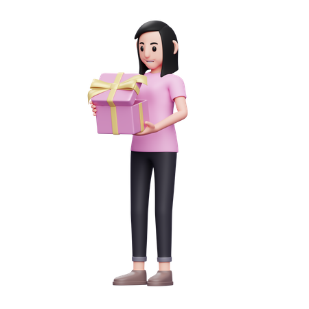 Girl holding valentine gift  3D Icon