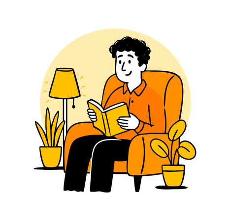AI 소파에서 책을 읽는 남자  이미지