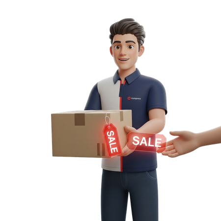 AI Courier Boy Delivering Parcel with Sale Tag  3D Icon
