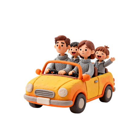 AI Family driving together  3D Illustration
