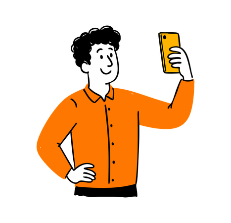 AI Man Taking Selfie using Smartphone  Illustration