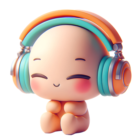 AI Personagem fofo com fones de ouvido ouvindo música de olhos fechados.  Imagem