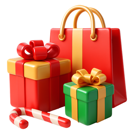 AI Shopping Bags With Presents And Candy Cane  3D Icon