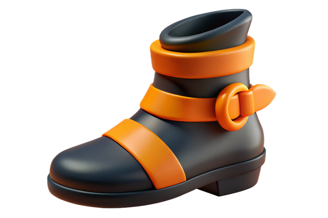 AI Stylized black and orange  boot with buckle  3D Icon