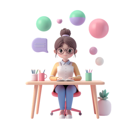 AI Woman attends online lesson  3D Icon