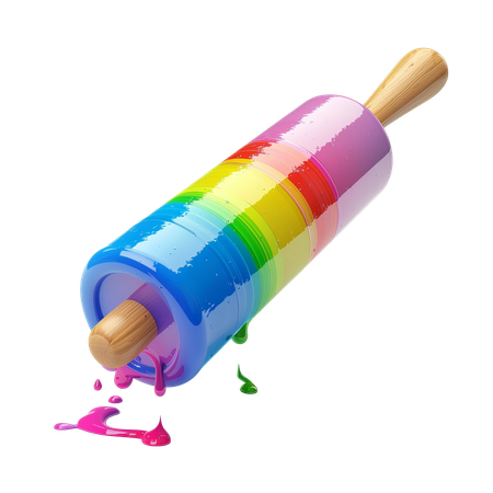 AI Wooden printing roller with rainbow of ink smears  3D Icon