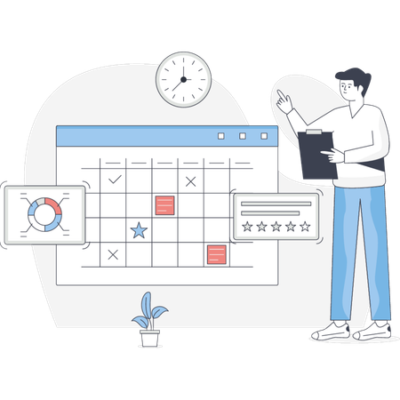 작업 관리를 설명하는 남자  일러스트레이션