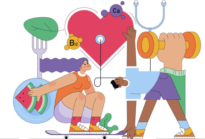 건강과 장수를 위해 일하는 사람들  일러스트레이션