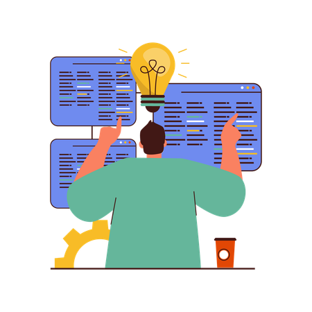 프로젝트를 진행 중인 남성 개발자  일러스트레이션