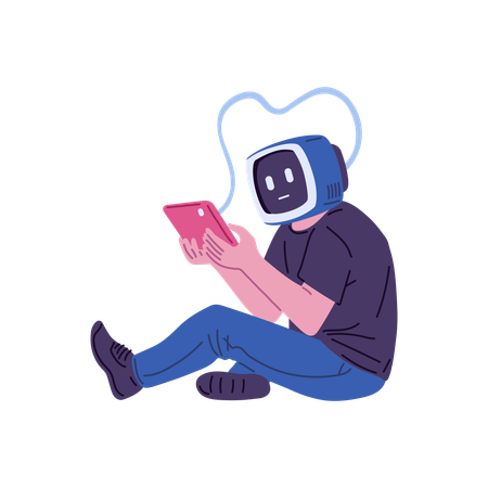 タブレットと連携するAI  イラスト