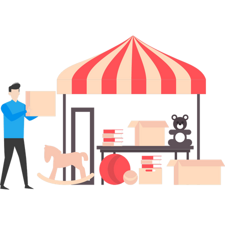 Boy has a small toy business  일러스트레이션