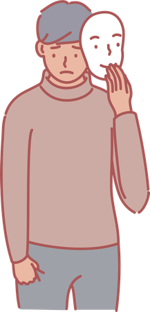 Boy hiding face under face mask  Illustration