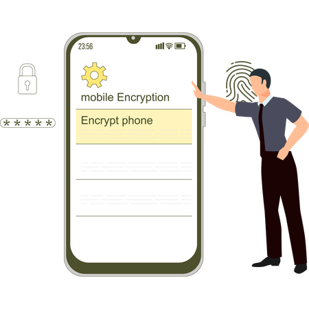Boy is pointing to mobile encryption  일러스트레이션