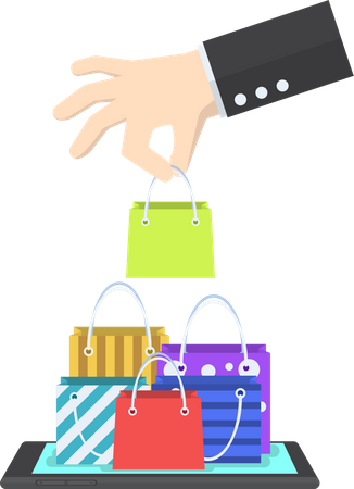 Businessman picking bag on online shopping  Illustration