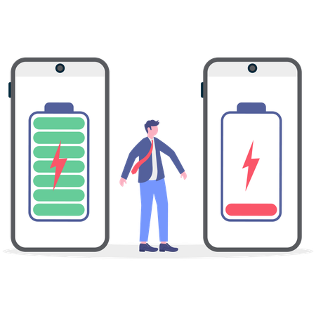 Businessman recharges his mobile  Illustration